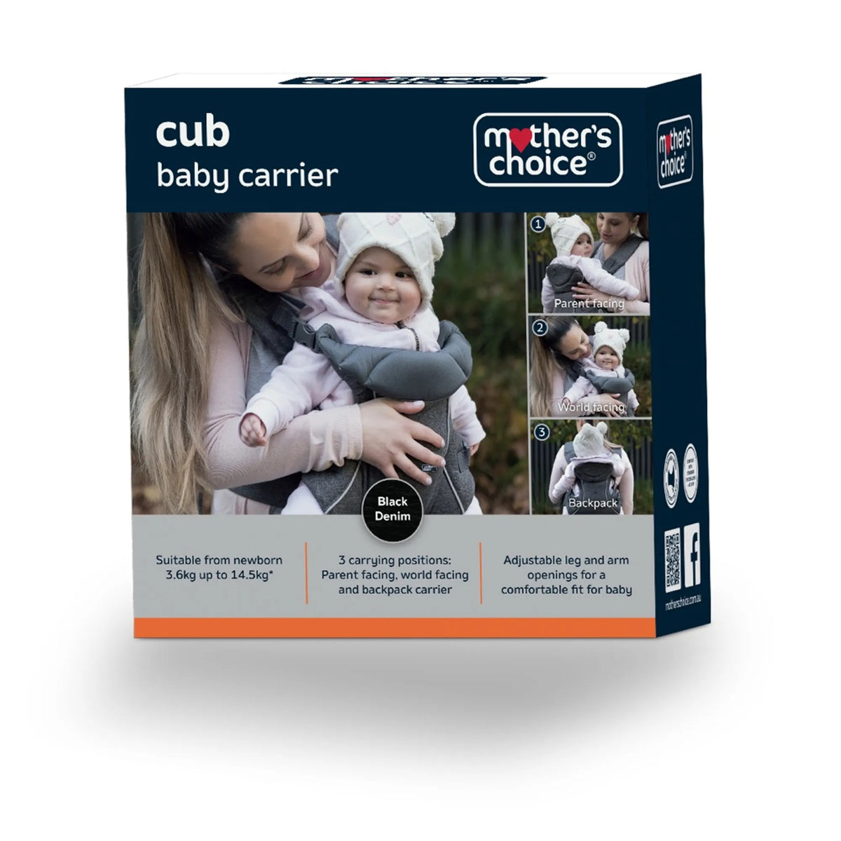 Mother's Choice Cub Baby Carrier Black Denim