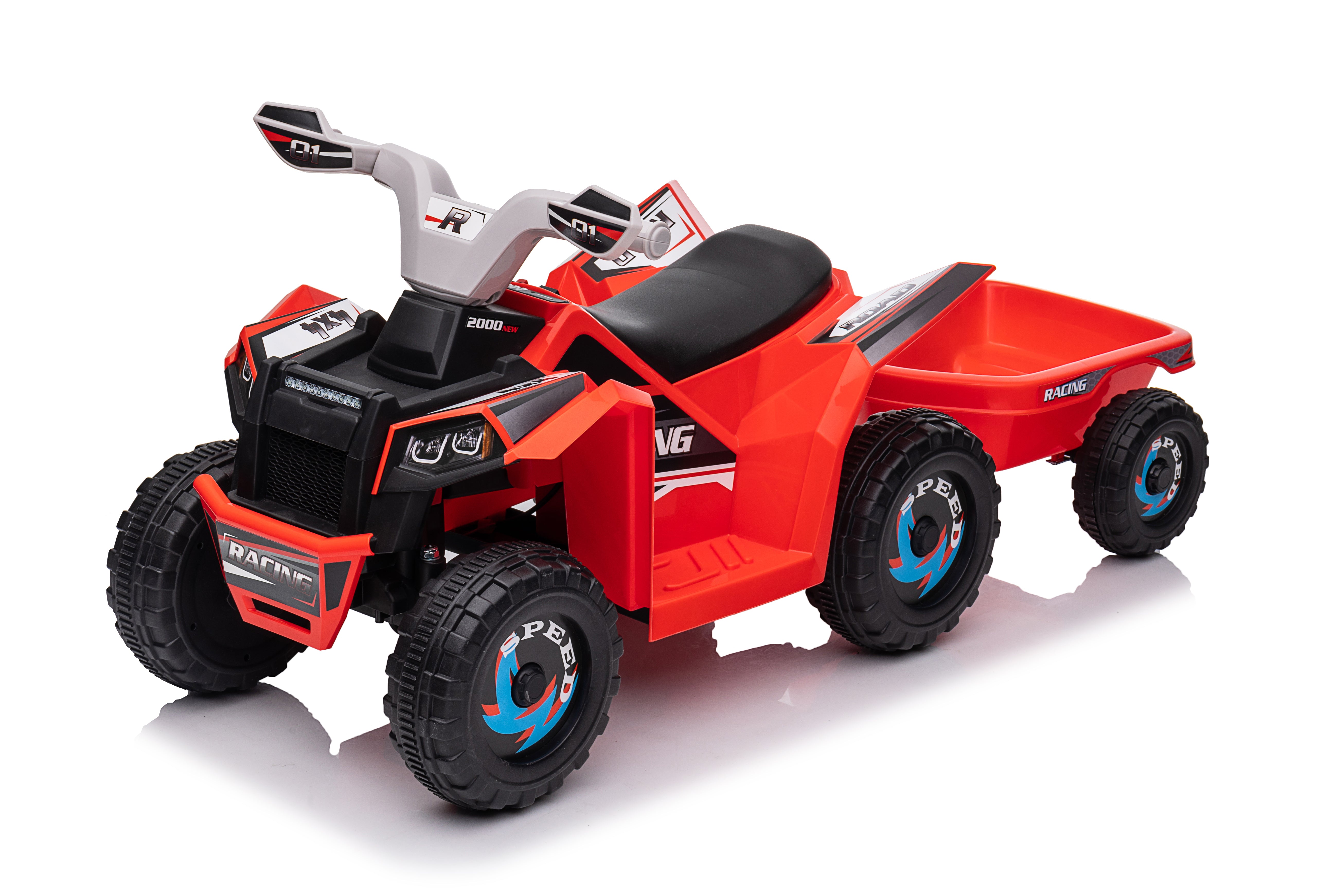 6V Kids Electric Ride On ATV Quad with Trailer - Red