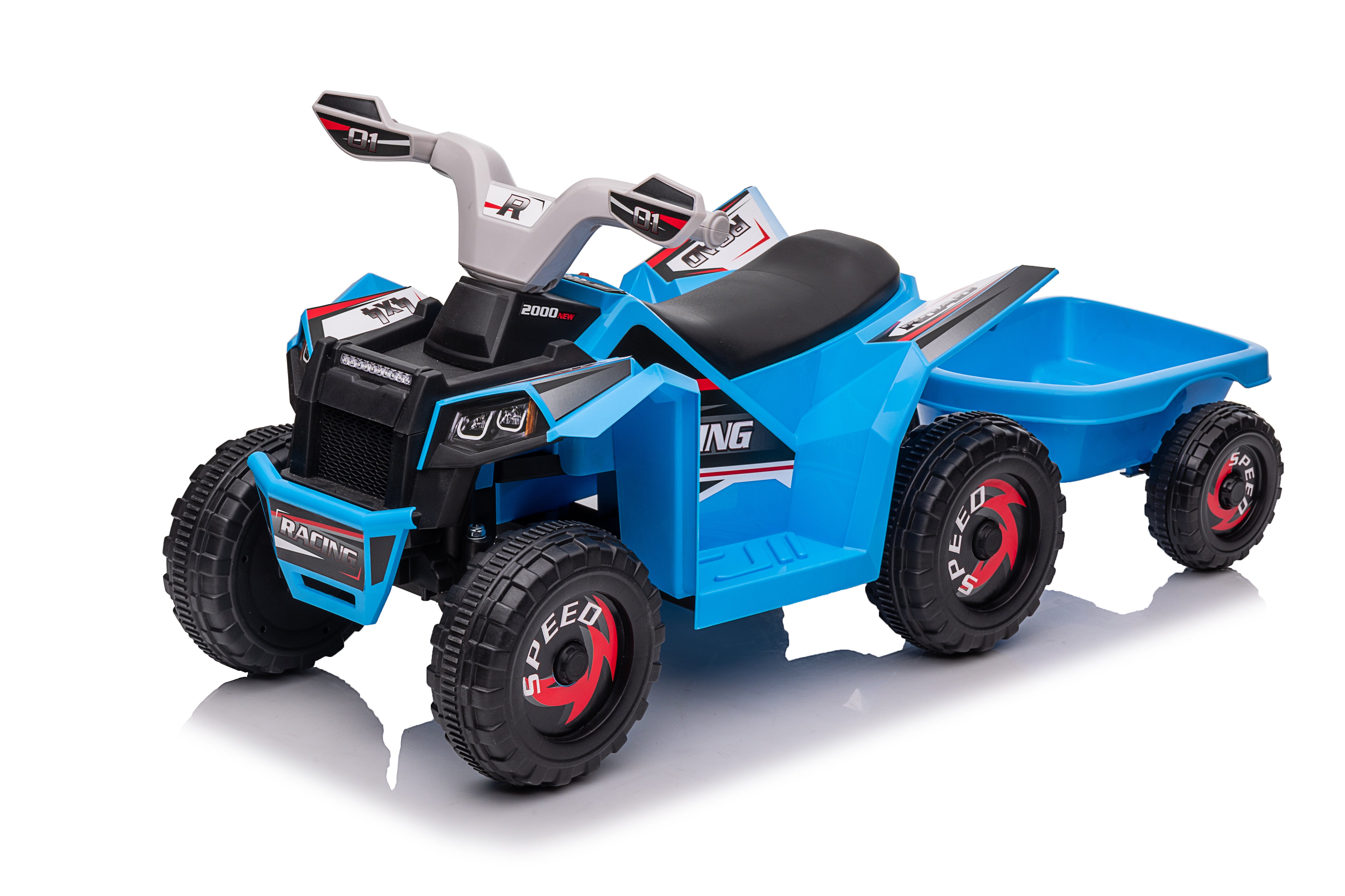 6V Kids Electric Ride On ATV Quad with Trailer - Blue