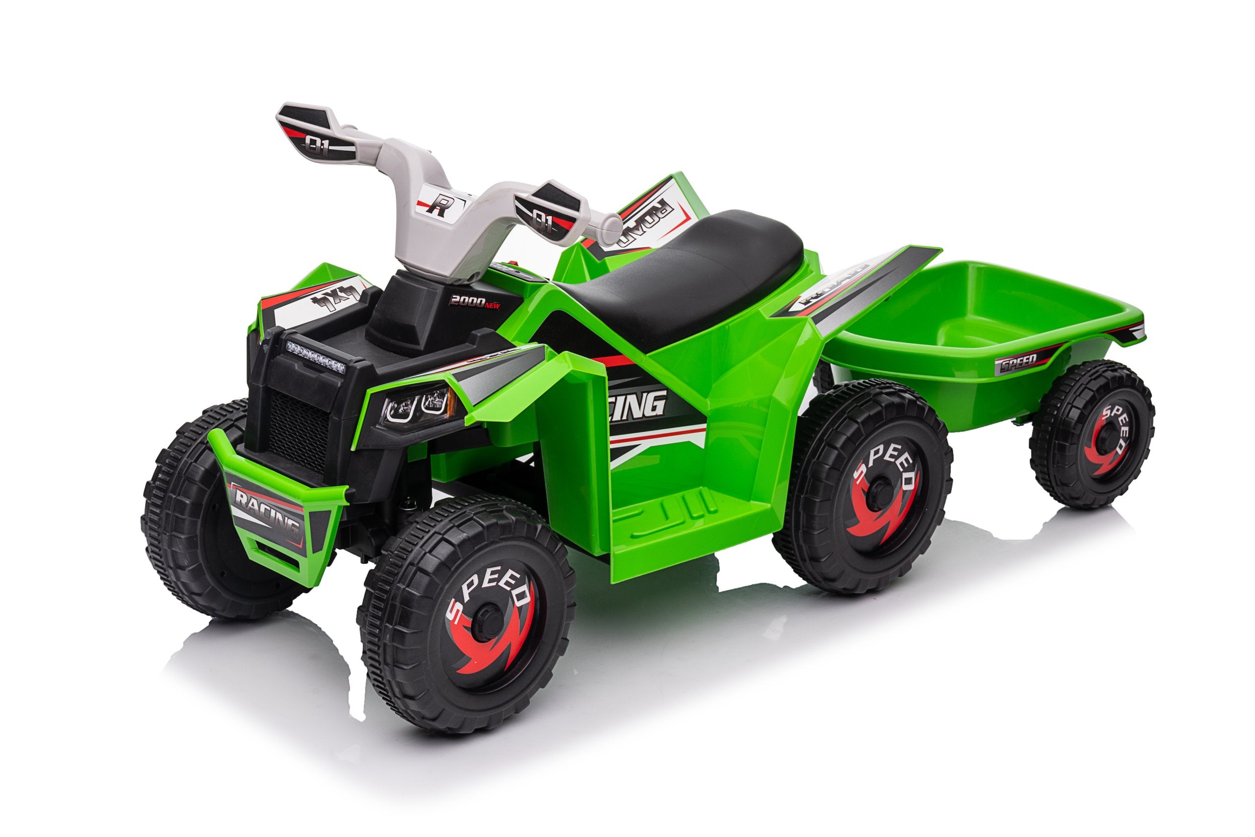 6V Kids Electric Ride On ATV Quad with Trailer - Green