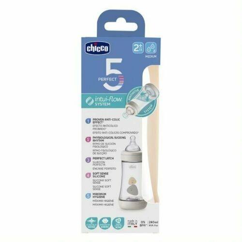 Chicco Perfect 5 Silicone Bottle Medium Flow (Beige) - 240mL - Aussie Baby
