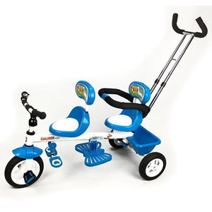 Kids Tandem Tricycle Double Seats Ride-On Trike With Parent Handle - Blue - Aussie Baby