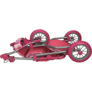 Girls Three Wheel Doll Stroller - Pink Stripe - Aussie Baby