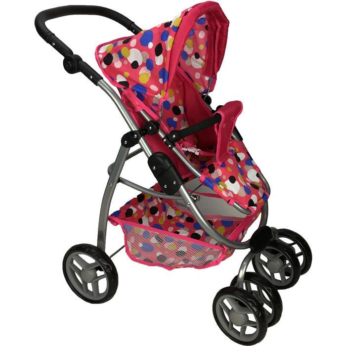 Deluxe Doll Pram with Carry Cot - Polka Dots - Aussie Baby