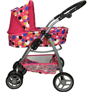 Deluxe Doll Pram with Carry Cot - Polka Dots - Aussie Baby