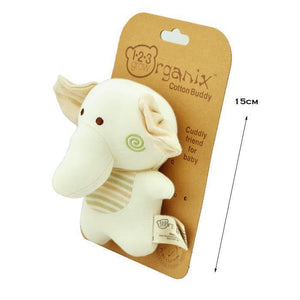 123 Grow Organix Cotton Buddy Squeaky Rattle - Elephant - Aussie Baby