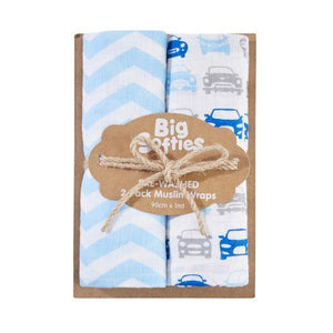 Big Softies Pre-Washed 2 pack Muslin Wraps - Car - Aussie Baby
