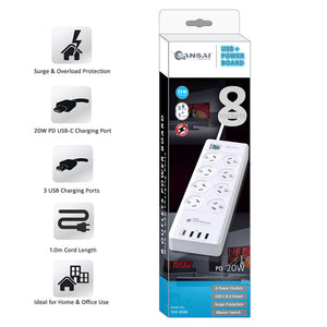 Sansai 8 Sockets USB-A/USB-C Powerboard - Aussie Baby