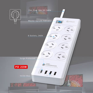 Sansai 8 Sockets USB-A/USB-C Powerboard - Aussie Baby