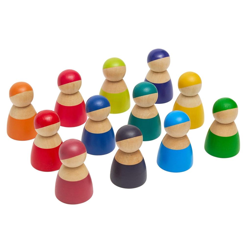 Rainbow Wooden Peg Dolls - 12 Pieces - Aussie Baby