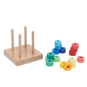 Sort And Stack Puzzle Shaded Wooden Rainbow Discs on Four Vertical Rods - Montessori Toys - Aussie Baby