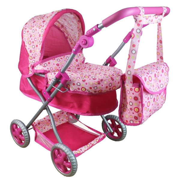 Aussie Baby Classic Premium Doll Pram - Pink Polka Dot