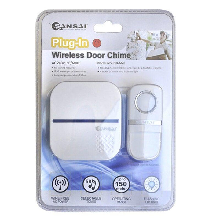 Sansai Plug In Wireless Door Chime/Bell/Ring 58 Tones/150m Range Waterproof - Aussie Baby
