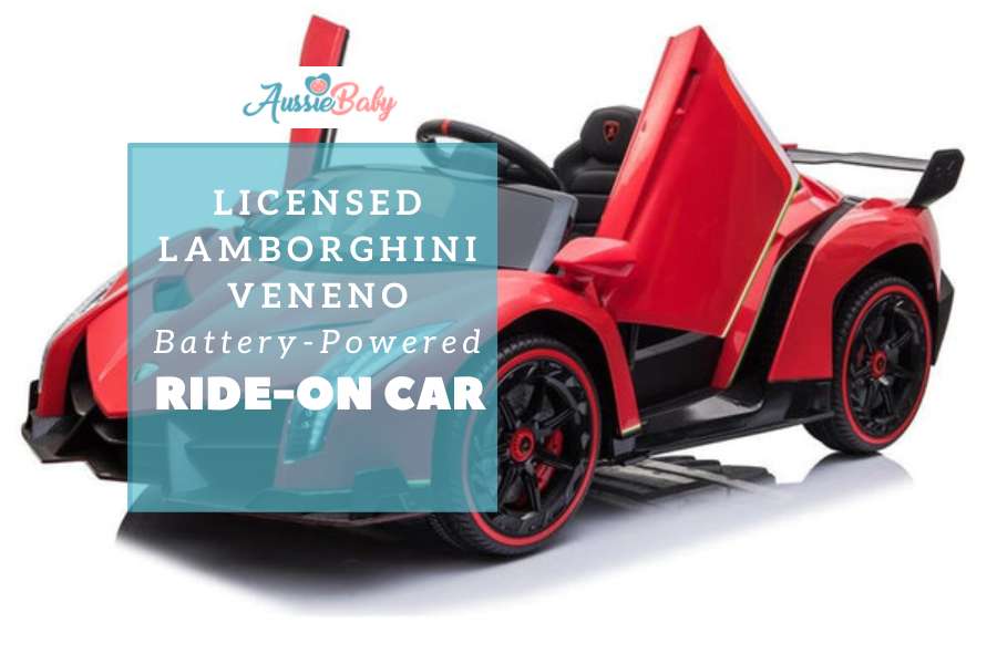 Licensed Lamborghini Veneno Battery-Powered Ride-On Car in Metallic Red