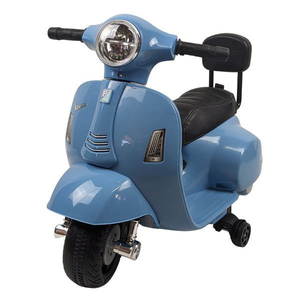Vespa Licensed Mini 6V Electric Ride On Bike with Leather Seat and Backrest - Blue
