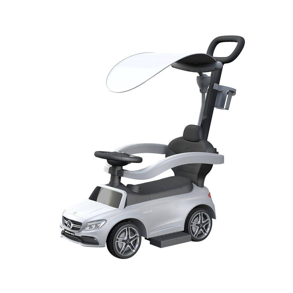 Licensed Mercedes AMG C63 Foot-to-Floor Ride-On Car with Canopy - White