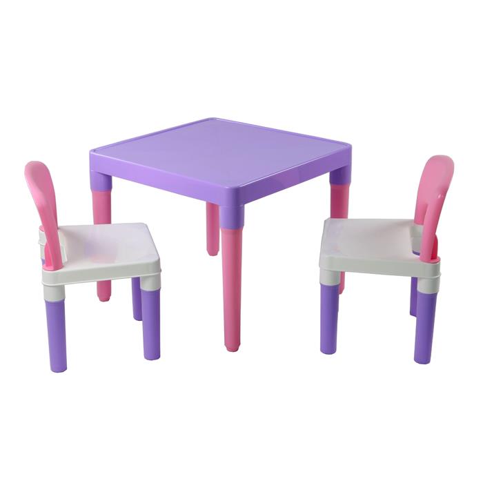 Kids Pink Purple Square Plastic Table Chair Set