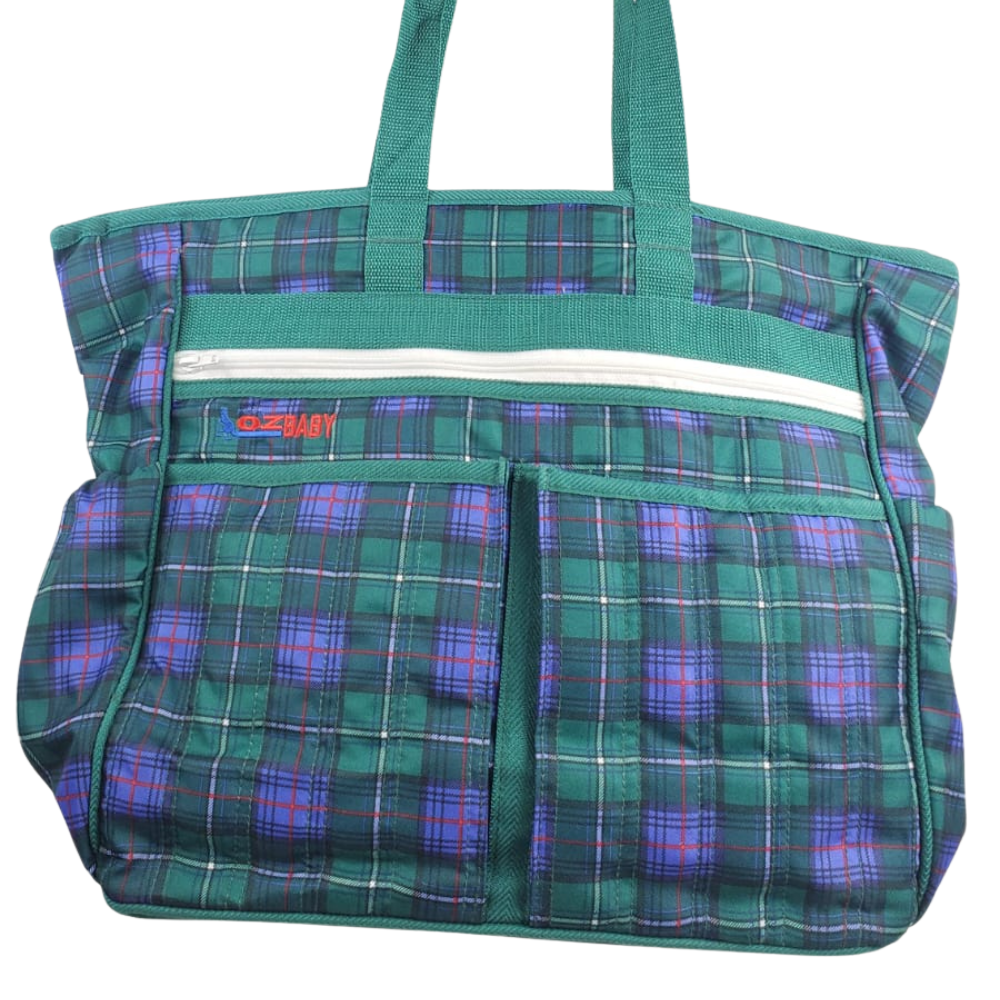 Aussie Baby Large Nappy Bag with Change Mat & Accessory Pouch – Tartan