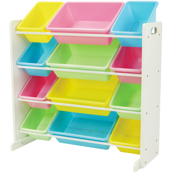 Aussie Baby Wooden 12-Compartment Toy Storage Rack - White Pastel