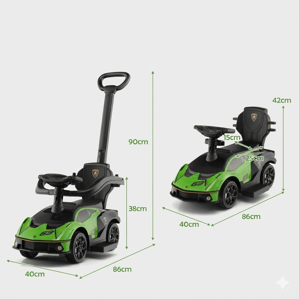Licensed Lamborghini Essenza SCV12 Foot-to-Floor Ride On with Push Handle - Green