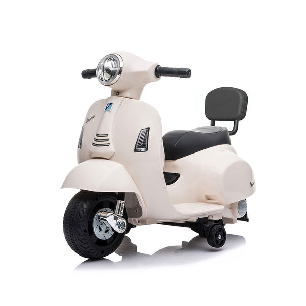 Vespa Licensed Mini 6V Electric Ride On Bike with Backrest - Pearl White