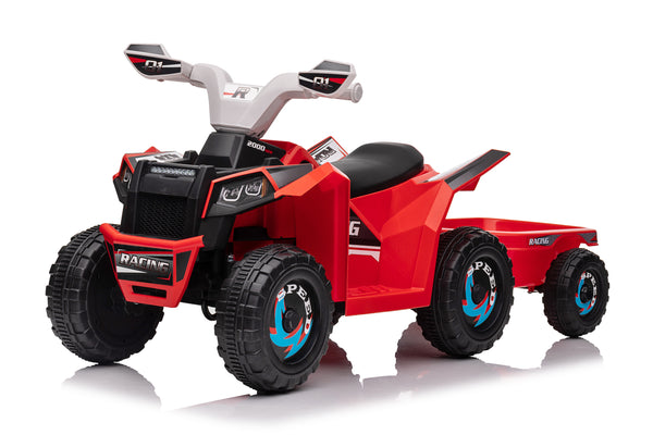 6V Kids Electric Ride On ATV Quad with Trailer - Red
