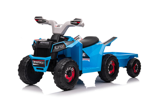 6V Kids Electric Ride On ATV Quad with Trailer - Blue