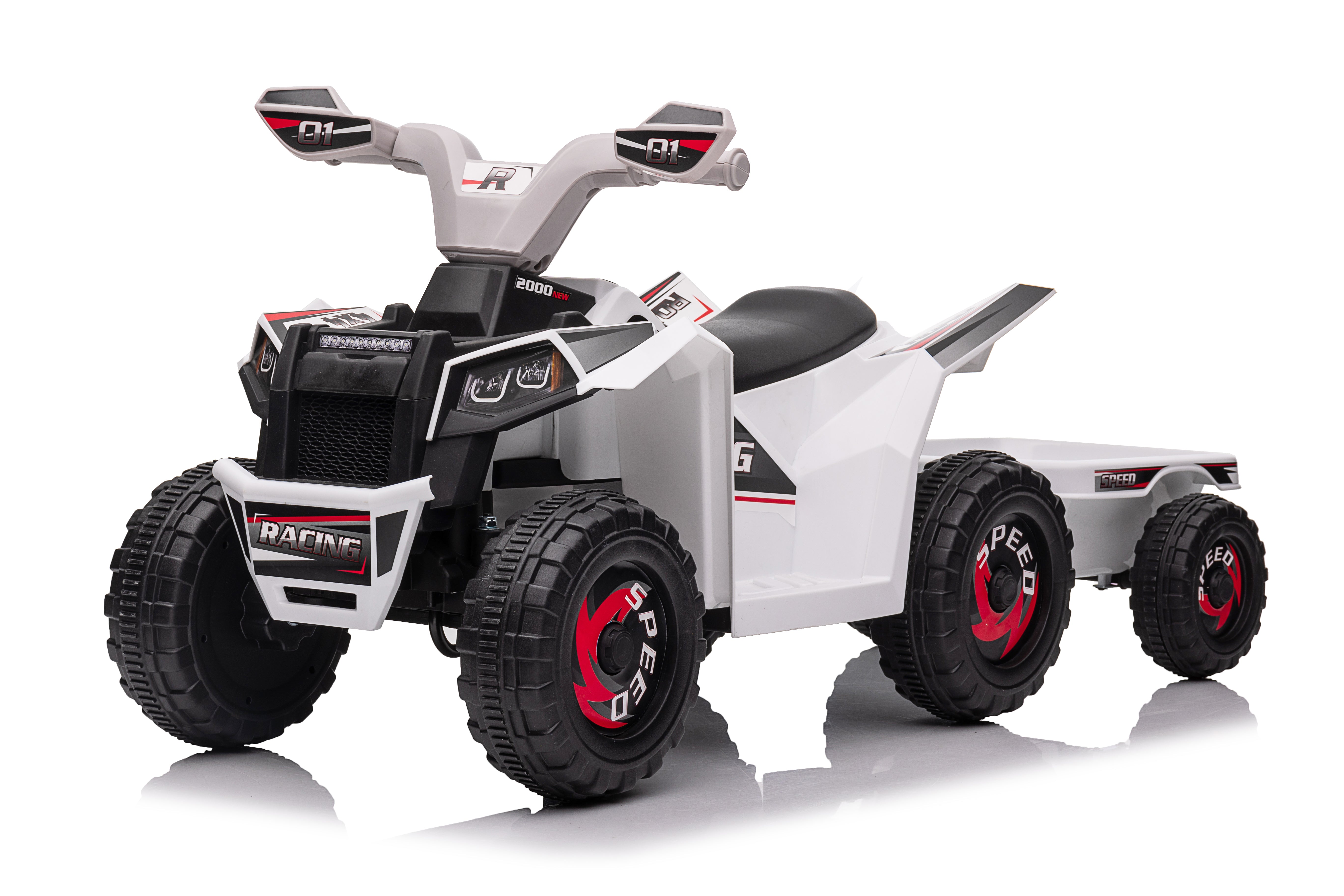 6V Kids Electric Ride On ATV Quad with Trailer - White