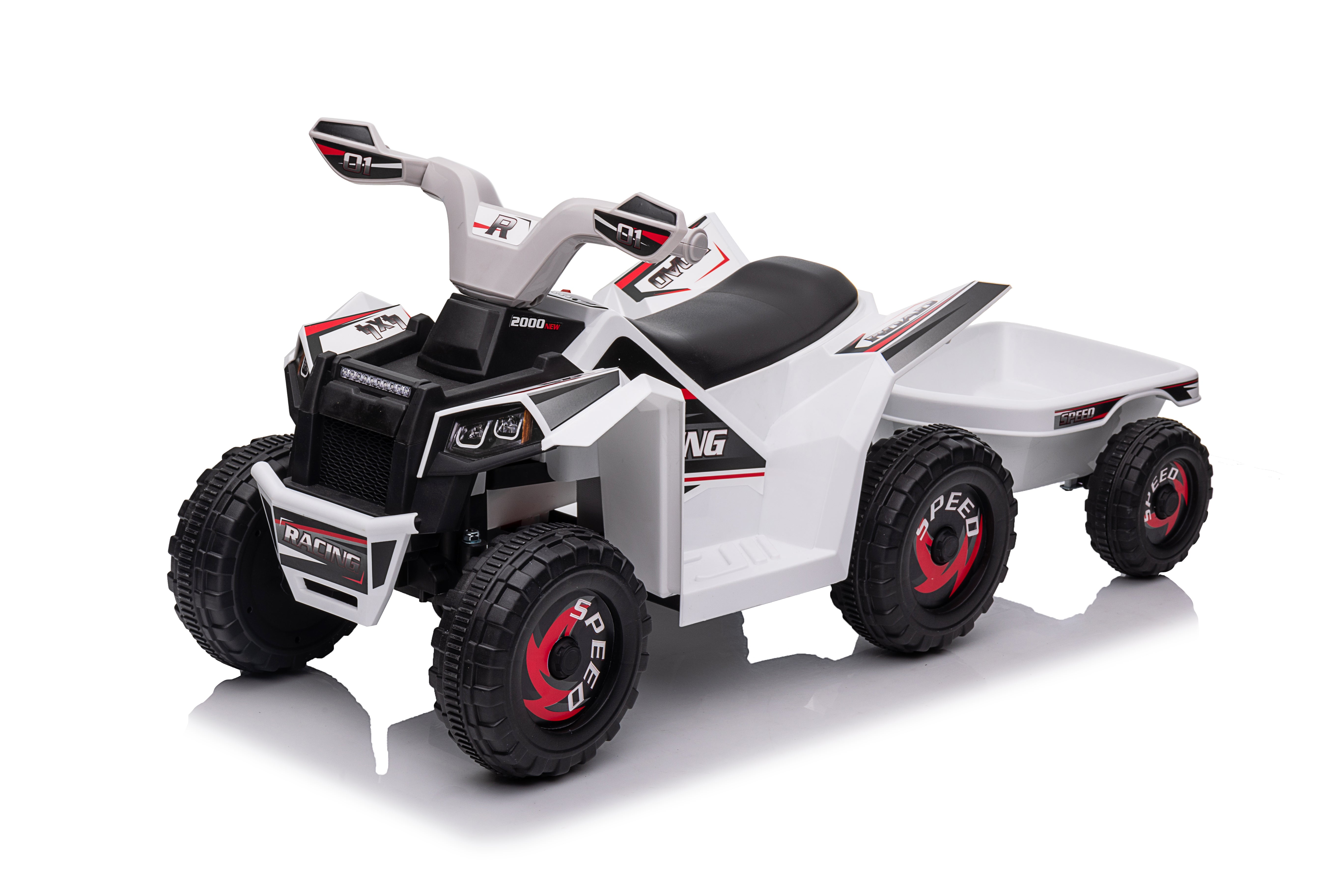 6V Kids Electric Ride On ATV Quad with Trailer - White