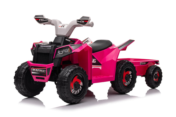 6V Kids Electric Ride On ATV Quad with Trailer - Pink
