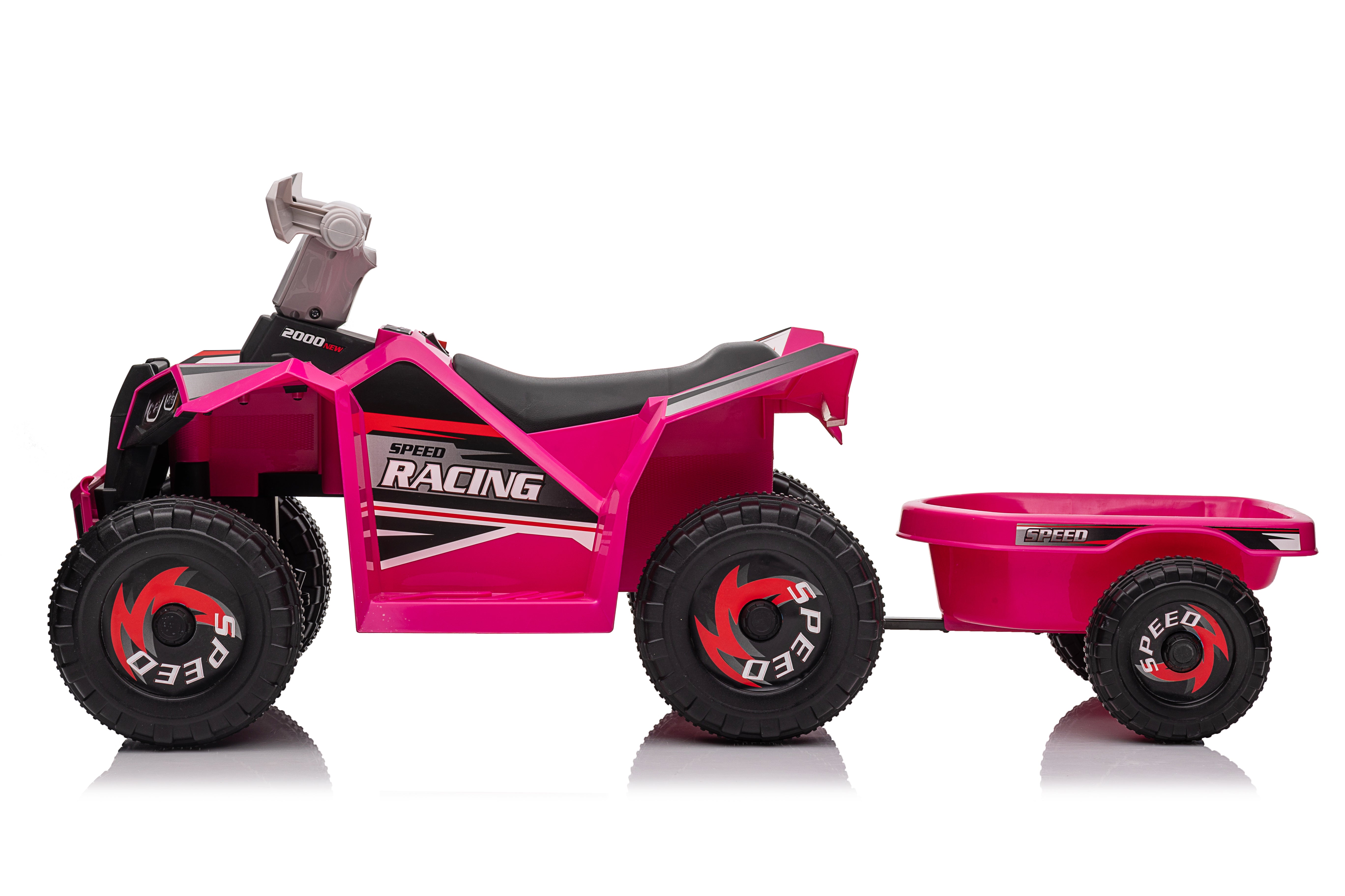 6V Kids Electric Ride On ATV Quad with Trailer - Pink