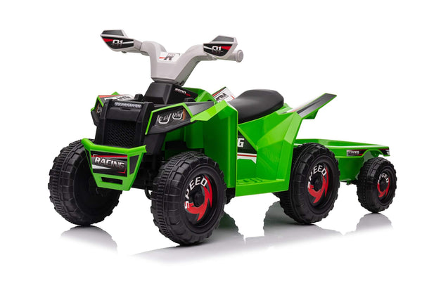 6V Kids Electric Ride On ATV Quad with Trailer - Green
