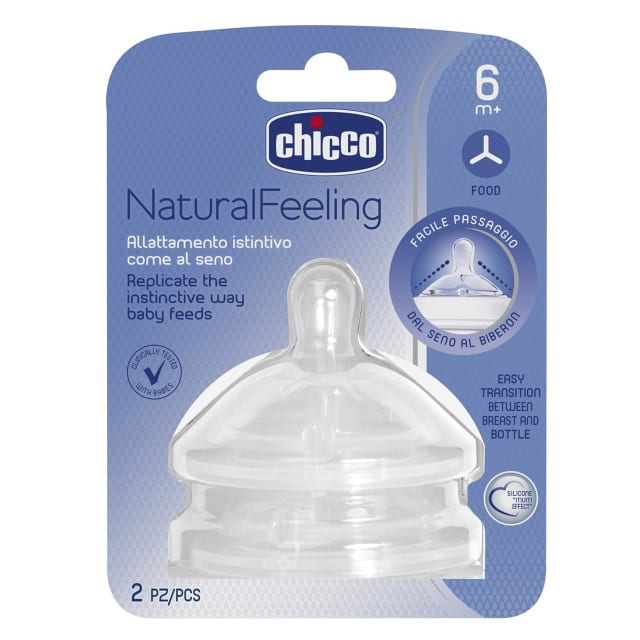 Chicco Nursing Teat Natural Feeling 6m+ Food Flow 2 Pack