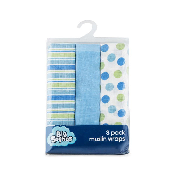 Big Softies Muslin Wraps 3-Pack Blue - Aussie Baby