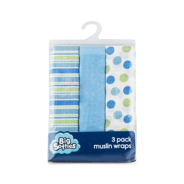 Big Softies Muslin Wraps 3-Pack Blue (Free Shipping)