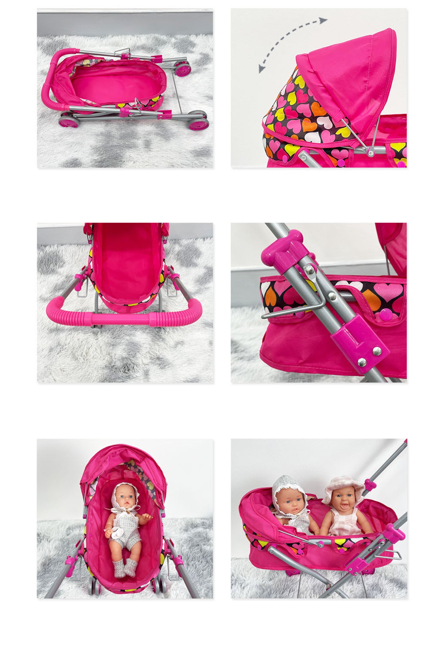 Aussie Baby Pink Heart Doll Pram