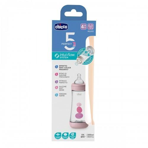 Chicco Perfect 5 Silicone Bottle Fast Flow (Pink) - 300mL - Aussie Baby