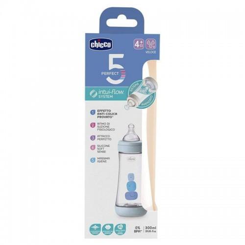 Chicco Perfect 5 Silicone Bottle Fast Flow (Blue) - 300mL - Aussie Baby