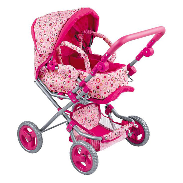 Aussie Baby Lovely Pink Polka Bot Doll Pram with Carry Cot
