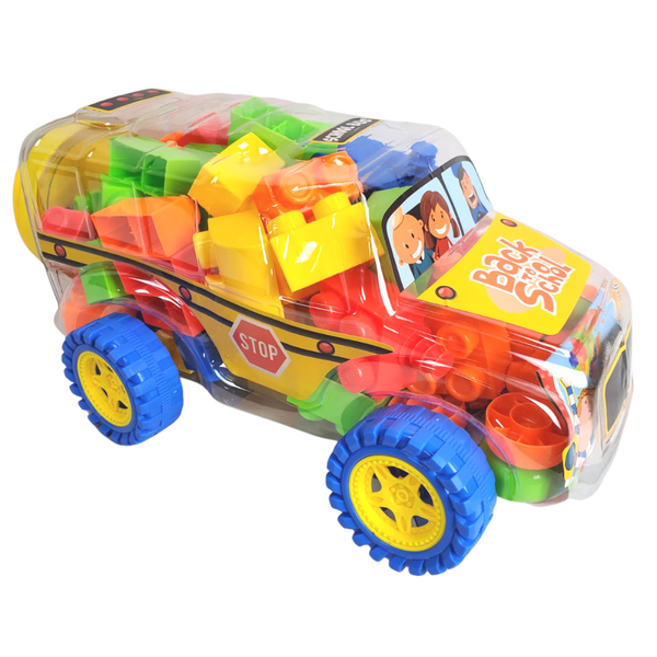 Large Size Building Blocks with School Bus Container for Kids
