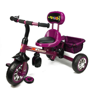 Reverse Seat Kids Baby Toddler Tricycle with Parent Handle - Purple - Aussie Baby