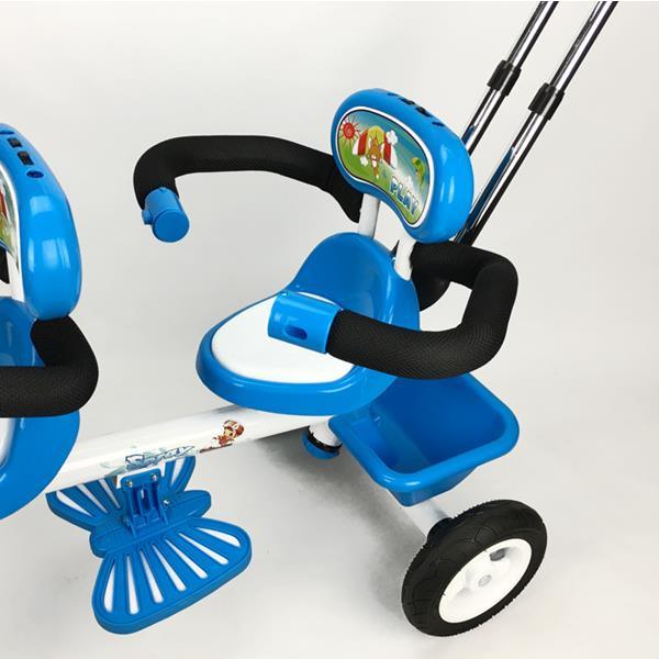 Kids Tandem Tricycle Double Seats Ride-On Trike With Parent Handle - Blue - Aussie Baby