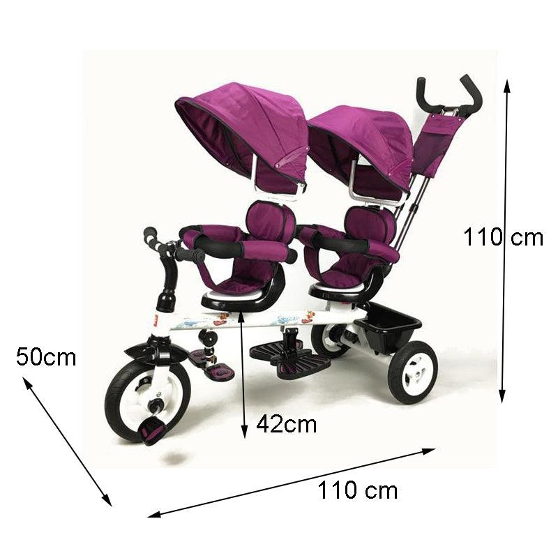 Kids Tandem Tricycle Double Seats Ride-On Trike With Parent Handle - Purple - Aussie Baby