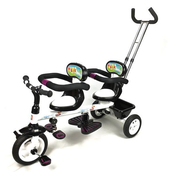 Kids Tandem Tricycle Double Seats Ride-On Trike With Parent Handle - Purple - Aussie Baby