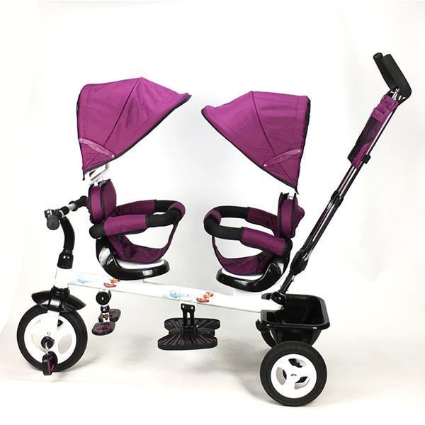 Kids Tandem Tricycle Double Seats Ride-On Trike With Parent Handle - Purple - Aussie Baby