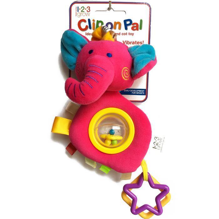 123 Grow Clip on Pal - Elephant - Pink - Aussie Baby