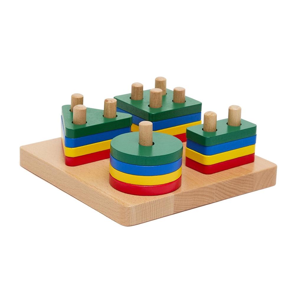 Colour Sorting Geometric Block Puzzles on Dowels - Aussie Baby