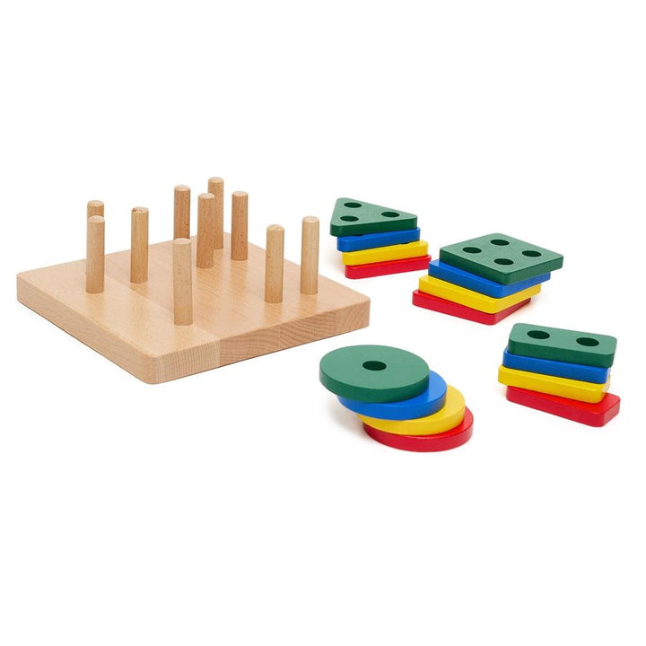 Colour Sorting Geometric Block Puzzles on Dowels - Aussie Baby