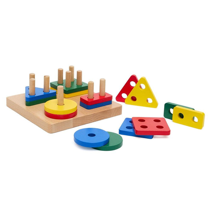 Colour Sorting Geometric Block Puzzles on Dowels - Aussie Baby
