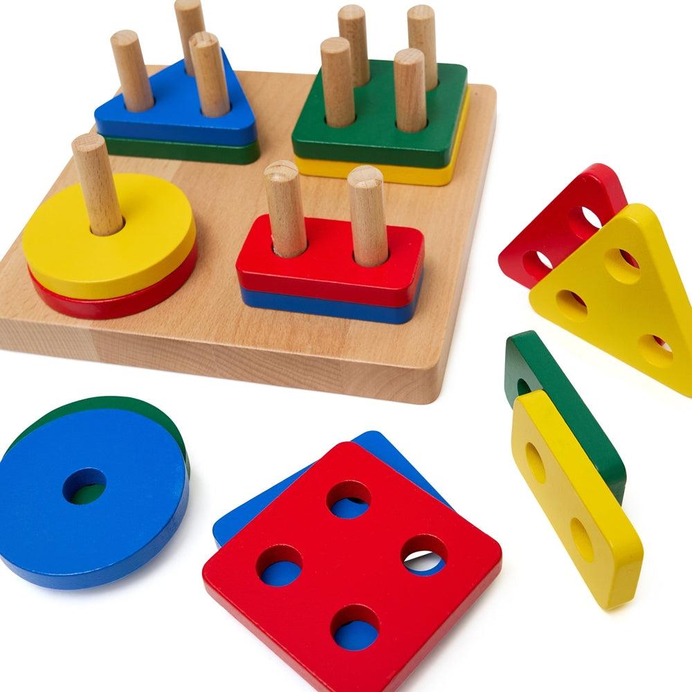 Colour Sorting Geometric Block Puzzles on Dowels - Aussie Baby